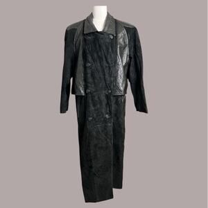 Vintage Leather Trench Coat Stroller spy Fall Overcoat Classic Retro Medium Goth